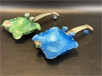 Chinese Enameled Lotus Ladles w/ / Jade Handles