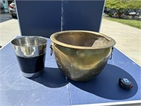Vintage brass flower pot & garbage can