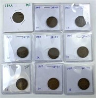 (9) Indian Head Cents, VF to XF, Nice Mix