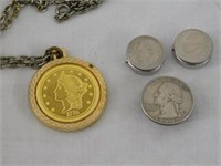 1776 replica coin pendant on 25" chain - quarter