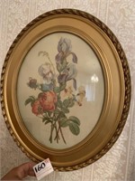 Antique Framed Curved Glass Flower Photo