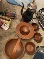 Percolator Tea Pot, Wooden Bowls, and Misc.