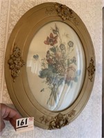 Antique Framed Curved Glass Flower Photo
