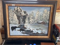 Bear, Cabin & Forest Original Painting on Canvas