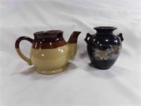 3 Color Striped Ceramic Tea Pot & Vintage Black