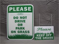 Pair Of Official "Stay Of Grass" Road Signs