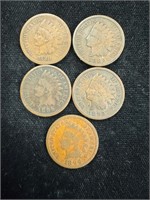 Lot of Five Indian Head Pennies