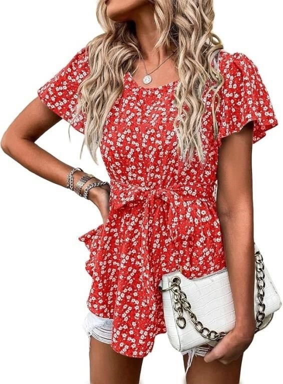 Teurkia Women's Summer Floral Tunics Short Sleeve