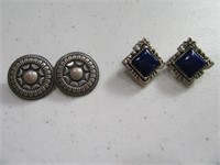 (2) Sets Sterling Earrings Blue Stone & SouthWest