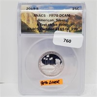 ANACS 2019-S PR70DCAM 90% Silv American Quarter