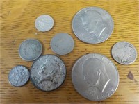 Mixed Bag coinage 2 Ike dollars, 2 Silver dimes,