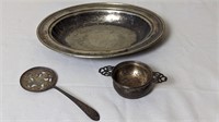SILVER SERVING PLATE, SERVING SPOON AND VINTAGE 2P