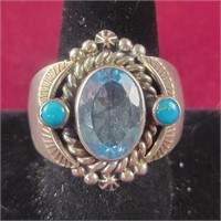 .925 Silver Ring with Turquoise and Light blue