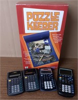 NEW Puzzle Keeper Mat & (4) T.I. Calculators