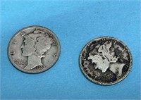 1923 and 1929 Silver Mercury Dimes