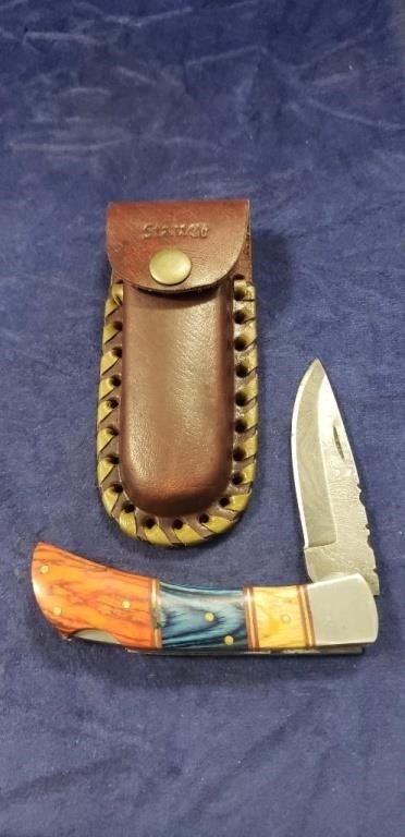 (1) Stauer Pocket Knife w/ Leather Case/Sheath
