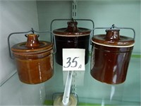 (3) Various Size Crock Cheese Jars w/ Lids
