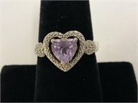Sterling Purple Heart Ring 4gr TW Sz 6.75