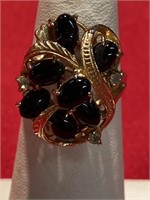 Onyx ring with CZ accents. Size 6. Gold tone