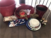 Christmas Decor w/Red Metal Containers,Planters &
