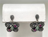 Sterling Emerald/Ruby/Sapphire Earrings 6 Grams
