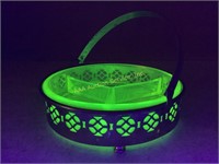 Uranium yellow vaseline glass basket relish