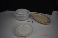 Three Mixing Bowls, Two Platters, Two Army Plates