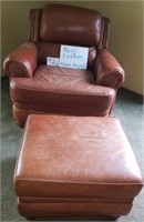Chestnut Brown Leather Chair & Ottoman-