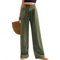 Sz XL Womens Casual Wide Leg Pants High Waisted Bu