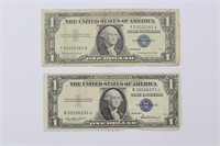 1957 B & 1935 F 1 Dollar Blue Seal Currency Notes