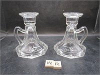 PAIR OF GLASS CANDLE HOLDERS