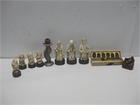 Assorted Asian Art Statues & 6.75" Candle Holder