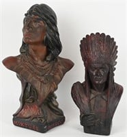 2- INDIAN TOBACCO ADVERTISING CHALKWARE BUSTS