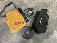 Milwaukee knife, tool bag, pump, hitch light, m