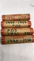 4 rolls of 1930-1958 wheat pennies