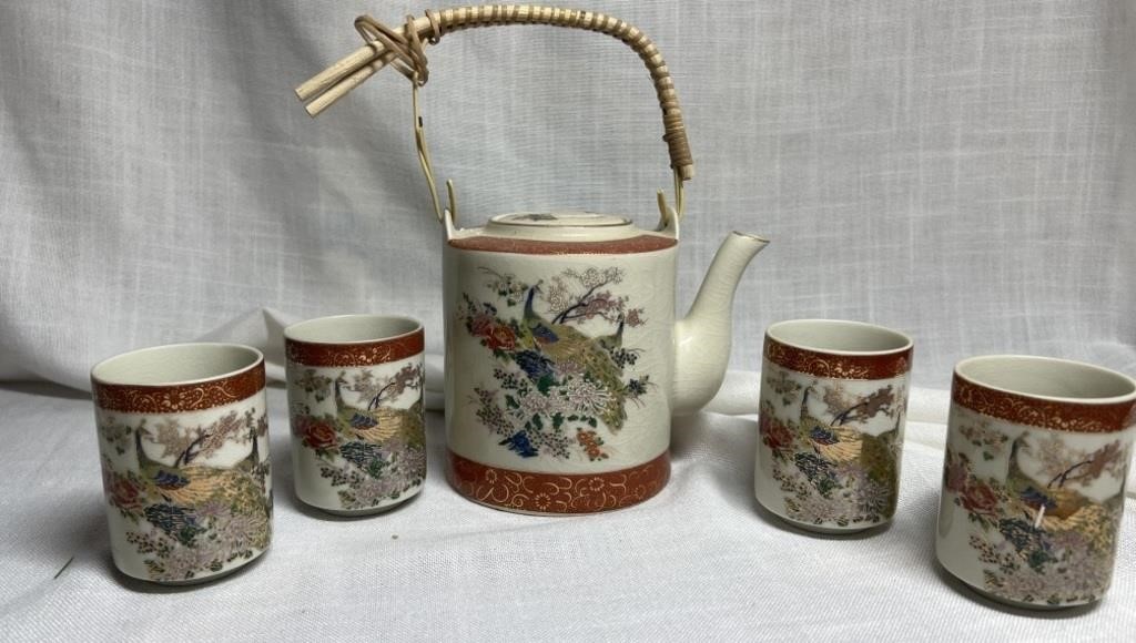 VTG Satsuma Asian Ceramic Teapot & Cups READ