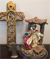 Nativity Figurine & 2 Holy Crosses