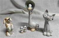 Lot of Mini Animal Figurines Goose Dog Cat