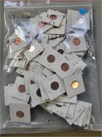Lincoln pennies; 42 are 1930's-1960's; 60 are 1970