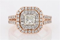 1.35 Ct Diamond Princess Halo Ring 14 Kt