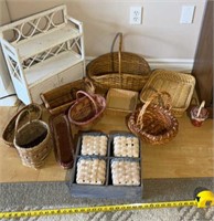 Wicker baskets and decor lot