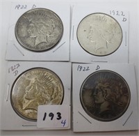 4 - 1922-D Peace silver dollars