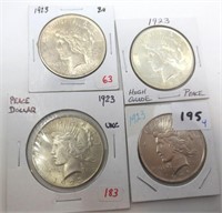 4 - 1923 Peace silver dollars, AU