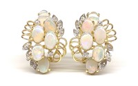 14K Gold Opal & Diamond Cluster Earrings