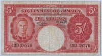 JAMAICA - 5 SHILLINGS-Kg George VI,est $90.JM1a