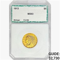 1913 $5 Gold Half Eagle PCI MS63