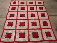 Red and white afghan blanket