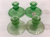 Lot of 4 Green Depression Candle Sticks-