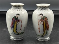 Pair of vintage hand-painted porcelain Chinese