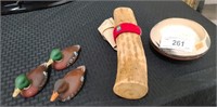 Native American pottery, rain sticks, wood ducks